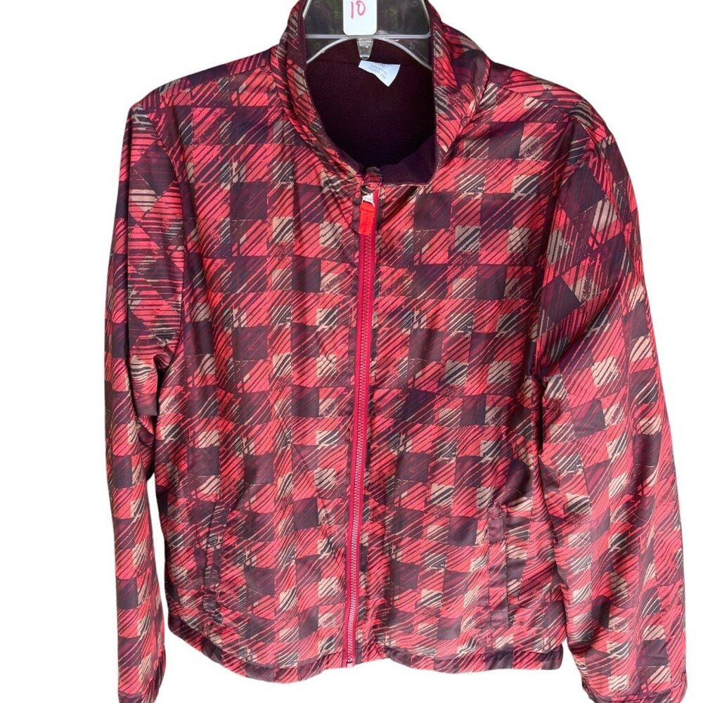 Red & Burgundy Plaid Reversible Jacket Zip Closure XXL (18) Made In China 4b